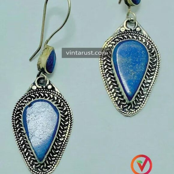 Blue Lapis Lazuli Jewelry Set, Pendant Necklace With Earrings - Picture 5 of 7